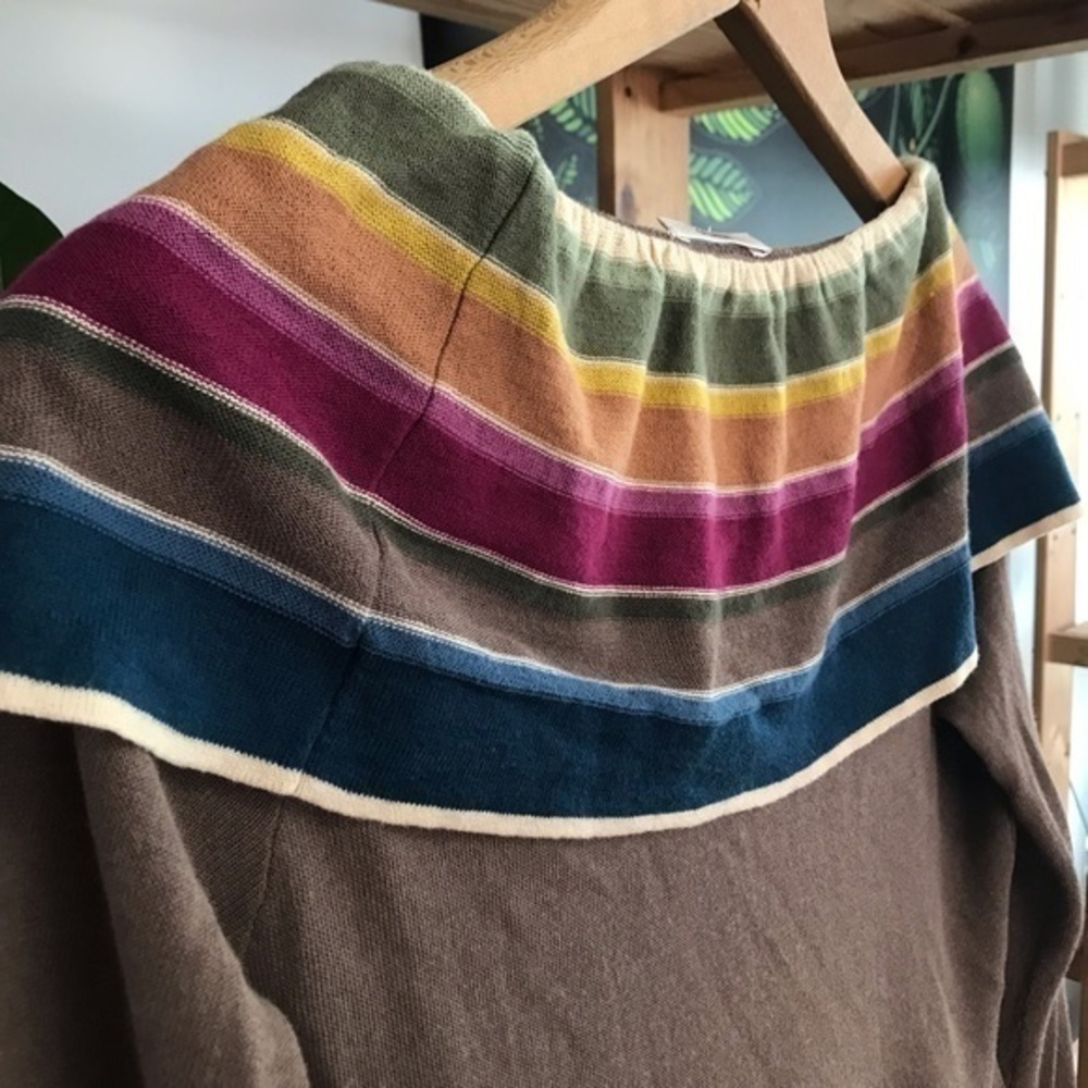 Kenzo Brown Colorful Stripe Ruffle Peplum Tie Front Cardigan Sweater Small - Picture 9 of 16